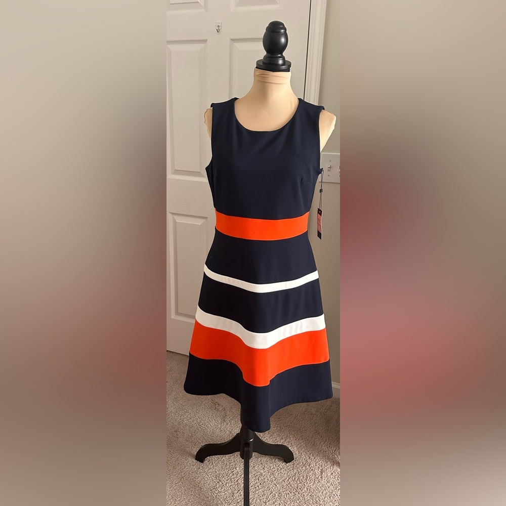 Tommy Hilfiger Elegant Navy and Res Striped Dress
